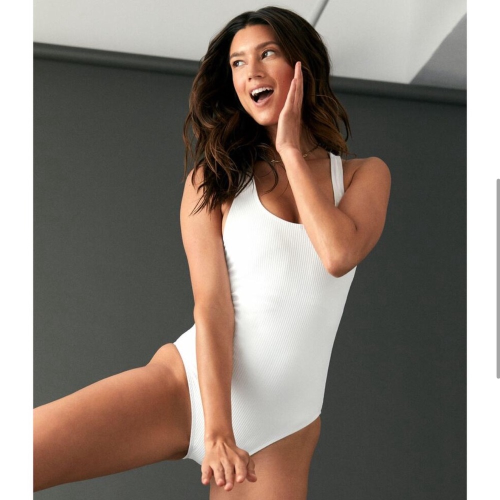 Andie Swim The Tulum Ribbed One Piece in White Small Tall NWT
